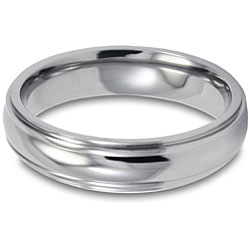 Men's Titanium Polished Domed Grooved and Ridged Edge Ring