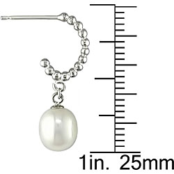 14k Gold FW Rice Pearl Semi-hoop Drop Earrings (7-7.5 mm)