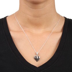 Silver 1/4ct TDW Black and White Diamond Heart Necklace