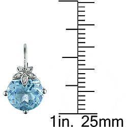10k White Gold Blue Topaz and Diamond Earrings