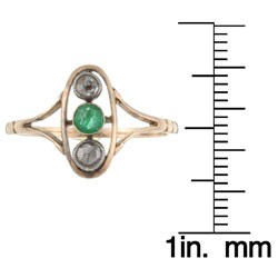 12k Pink Gold Emerald and 1/6ct TDW Diamond Victorian Estate Ring (Size 7)