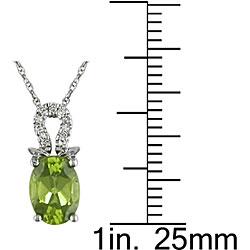10k White Gold Oval Peridot and Diamond Necklace