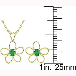 14k Gold Emerald Earrings and Necklace Set  (Set of 4)