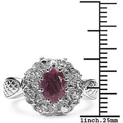 Sterling Silver Ruby and White Topaz Floral Ring (Size 7)