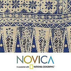 Silk 'Blue Jasmine' Batik Scarf (Indonesia)