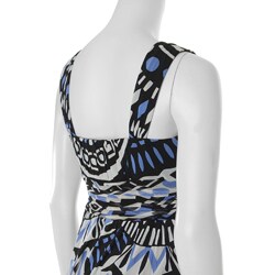 Sangria Shirred Waist Printed Sleeveless Dress
