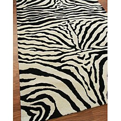 Alexa Zebra Animal Pattern Black/ White Wool Rug (8'6 x 11'6)