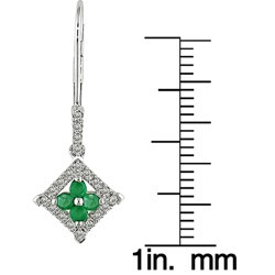 10k White Gold Emerald and 1/6ct TDW Diamond Earrings