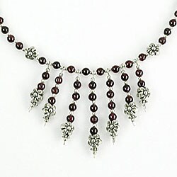 Silver Garnet Floral Bead Necklace (Thailand)
