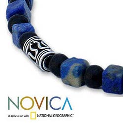 Onyx and Lapis Lazuli 'Blue Night' Beaded Bracelet (Thailand)