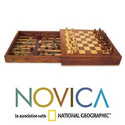 Wood 'Classic' Chess and Backgammon Set (India)