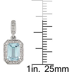10k White Gold Blue Topaz and Diamond Earrings