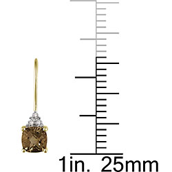 10k Yellow Gold Smokey Quartz and Diamond Earrings
