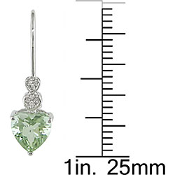 10k Gold Green Amethyst and Diamond Heart Earrings