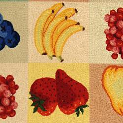 Hand-hooked Fruit Panels Ivory Wool Rug (6' x 9')