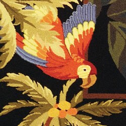 Hand-hooked Parrots Black Wool Rug (5'3 x 8'3)