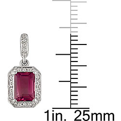 10k White Gold Created Ruby Diamond Earrings