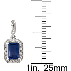 10k White Gold Created Sapphire Diamond Earrings