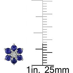 10k Gold Created Tanzanite and Diamond Flower Earrings