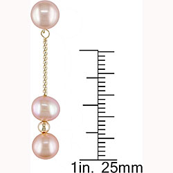 14k Yellow Gold Pink FW Pearl Drop Earrings (6-6.5 mm)