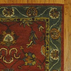 Indian Red/ Green Wool Rug (3'3 x 5'3)
