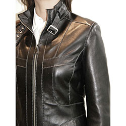 Izod Women's Lambskin Contrast Stitch Biker-inspired Jacket