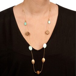 Goldtone Turquoise and Wood Single-strand Necklace