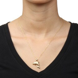 18k Gold over Silver 1/8ct TDW Diamond Dolphin Necklace (H-I, I1-I2)