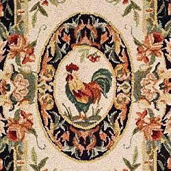 Hand-hooked Rooster Ivory/ Black Wool Runner (3' x 8')