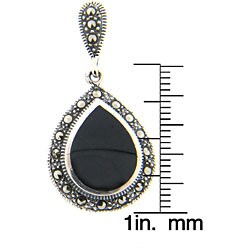 Sterling Silver Marcasite and Black Onyx Teardrop Earrings