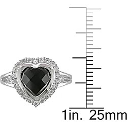 10k Gold Onyx and White Topaz Heart Ring