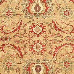Oushak Hand-knotted Gold/ Ivory Wool Sari Rug (6' x 9')