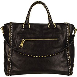 Prada Glace Black Leather and Stud Briefcase