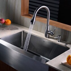 Kraus Stainless Steel Farmhouse Kitchen Sink/ Faucet/ Dispenser