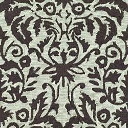 Hand-hooked Damask Sage/ Chocolate Wool Runner (2'6 x 4')
