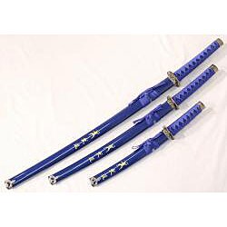 Ninja Symbol 3-piece Blue Samurai Sword Set