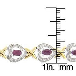 Two-tone Sterling Silver Ruby and Diamond 'X' and Heart Bracelet