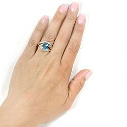Silver and Goldplated Emerald-cut Blue Topaz and Diamond Ring