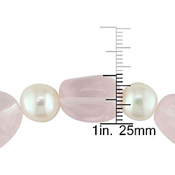 Pearl and Rose Quartz Bead Elastic Bracelet