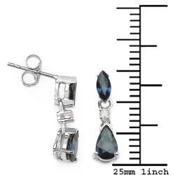 10k White Gold Genuine Blue Sapphire Earrings