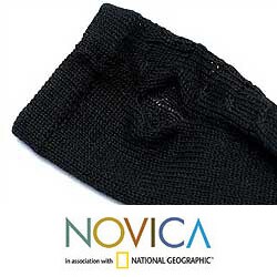 Alpaca Wool 'Black Braids' Arm Warmers (Peru)