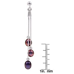 Graduated Triple Strand Dangle Peacock Freshwater Pearl and Sterling Silver Bead Post Earrings
