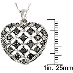 10k White Gold 1ct TDW Black Diamond Heart Necklace