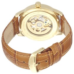 Akribos XXIV Men's Saturnos Goldtone Skeleton Dial Automatic Strap Watch