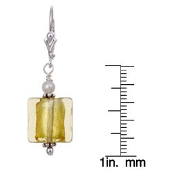Charming Life Silver Pearl Yellow Square Earrings (3.5 mm)