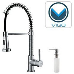 Vigo Farmhouse Stainless Steel Kitchen Sink Dispenser and Faucet
