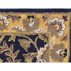 Indo Hand-tufted Kashan Black Wool Runner (2'3 x 7')