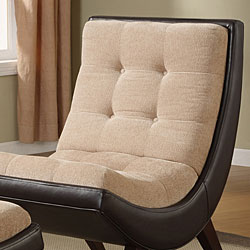 Albury Two-tone Peat Velvet Faux Leather Chair with Ottoman