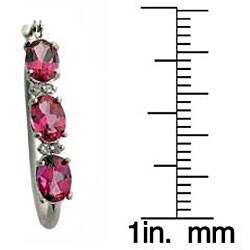 10k White Gold Oval-cut Pink Topaz and Diamond Hoop Earrings 