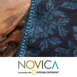 'Blue Blossom' Alpaca Wool Reversible Shawl (Peru)